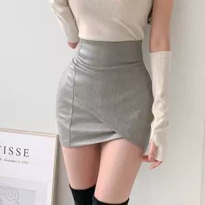 여자 크랙 가죽치마 튤립 슬림 클럽파티룩 미니스커트_4