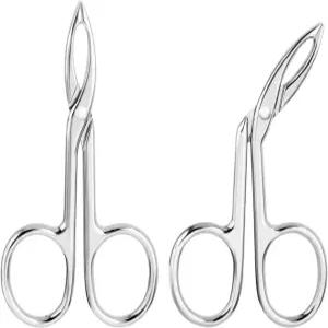 Ginxi 2Pcs 눈썹 핀셋 가위 손잡이 세트 평평한 일자 끝 헤어 플럭커 기울어진 모양 얼굴 제거기