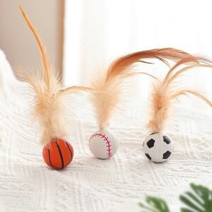 고양이 깃털 탄성 공 자체 재생 대화 형 애완 동물 새끼 티저 스트레스 릴리버 Catnip 비행 조류 용품