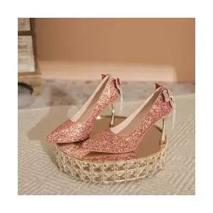 올요아 여친 키작녀 차이나 리본 스틸레토 힐 하이힐 글리터 펌프스 가보시 와인 꾹5