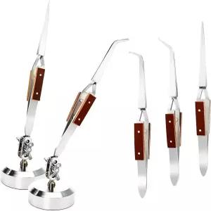 WUWEOT 5개 납땜 핀셋 세트 직선 곡선 용접 플라이어 및 크로스 락 섬유 그립 보석 은세공 공예용 세 번째