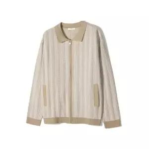 [노티그] 투톤 조직감 집업가디건 베이지_OLP1SWZU101I1