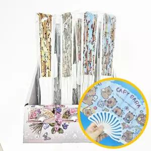 2000 카피바라 접이식 부채 24개입 1박스 랜덤 - 캐릭터부채 랜덤디자인 휴대간편 홍보물 학습지