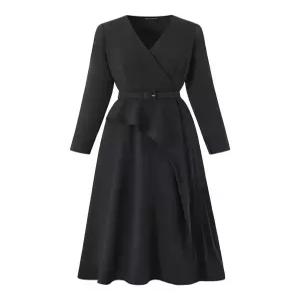 [미니멈에브리데이][미니멈 에브리데이]브이넥 벨트 세트 언발 드레이프 롱 원피스 (E