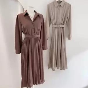 플리츠 카라 원피스 단추 허리벨트 하객 패션 드레스 하객룩