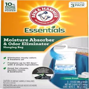 팔 해머 에센셜 걸이형 수분 흡수기 및 냄새 제거기 17.5온스 3팩 린넨 프레시 옷장 세탁실 침실용 오래