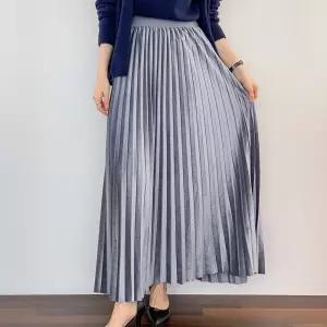 여자 겨울하객룩 벨벳치마 플리츠 밤색 밴딩 롱스커트