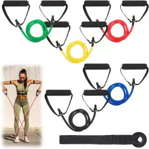 손잡이가 있는 YBEATY 5PCS 저항 밴드 5레벨 스트레칭 운동으로 남성용 도어 앵커가 물리 튜브를 당겨서