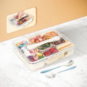 뚜껑과 손잡이가 있는 분할 서빙 트레이 9칸 휴대용 스낵 플래터 정리함 캔디 과일 견과류 스파이스