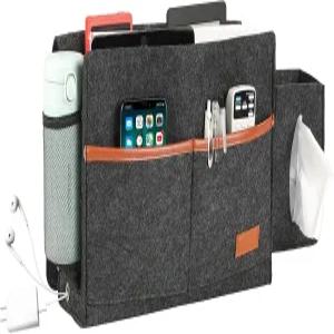 매트리스 소파 이층 침대 다크 그레이를 위한 티슈 박스와 물병 포켓이 있는 서블루 캐디 펠트 보관 정리함