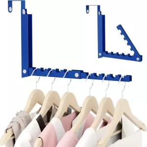 바콘 오버 더 도어 행거 걸 수 있는 후크 작은 공간 듀얼 접이식 휴대용 의류 옷 모자 가방 수건 1 파란색