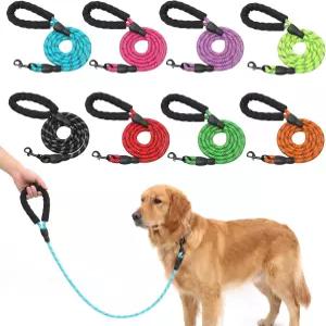 8Pcs 헤비 듀티 나일론 로프 개 목줄 부드러운 패딩 핸들로 반사형 소형 중형 대형견을 위한 5FT 멀티컬러