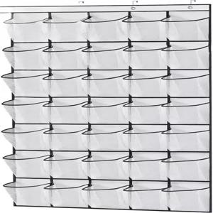 문 위에 큰 주머니 35개 옷장용 걸이형 신발 정리함 뒤용 프리미엄 클리어 신발장 보관함 금속 후크 화이트