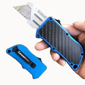 [미국배송] 케어솔로브 자동 유틸리티 나이프 그린 면도날 포켓 박스 커터 접이식 헤비 듀티 프리미엄 안전 푸시 버튼 5PCS 블레이드(파란색)