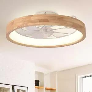 커브 큐리오 20인치 로우 프로파일 천장 선풍기 라이트 포함 모던 플러시 마운트 우드 및 원격 조광 LED