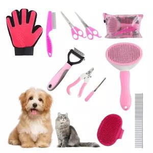 반려견 그루밍 브러시 쉐딩 키트 슬라이커 탈포 도구 가위 반려동물 손톱깎이 및 모든 품종의 반려견과