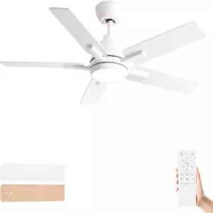 조명과 리모컨이 있는 세븐나인 42인치 천장 선풍기 야외/침실 거실용 5개의 받침대가 흰색 다운로드 6단