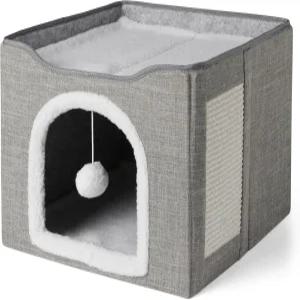 아마존 베이직 캣 하우스 1층 시살 스크래치 패드가 있는 접이식 콘도 그레이