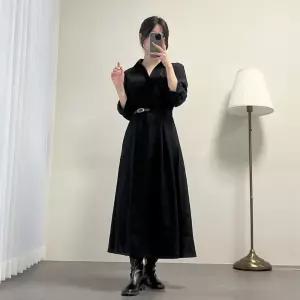 여자 가을하객룩 반벨트 카라넥 플레어 랩 롱원피스_3