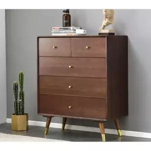 서랍장 원목 우드 수납장 거실 인테리어가구 B. 뉴 월넛 5단 서랍 완전 조립 완료