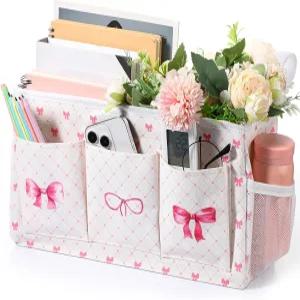 불유 핑크 보우 침대 머리맡 캐디 귀여운 정리함 고정 스트랩과 가정 대학 기숙사 병원 레일용 물병 홀더가