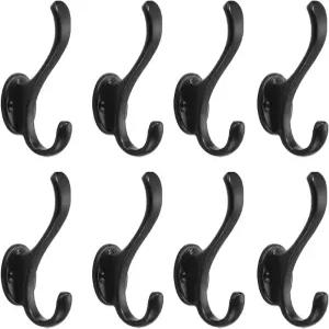 khtumeware 8팩 블랙 코트 걸이 벽걸이용 월 마운트 헤비 듀티 유틸리티 레트로 더블 후크 모자 수건 열쇠