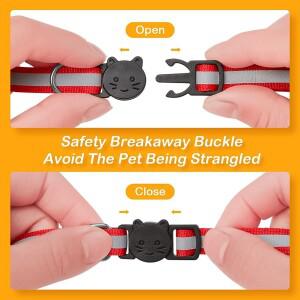 종소리와 반사 분리형 고양이 목걸이 안전 버클 새끼 소녀 대한 조절 가능 남성 애완 동물 악세서리