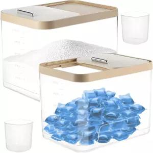 슬라이드 뚜껑이 있는 Wensdr 대형 세탁 포드 용기 계량 스쿱이 부스터 비드용 세탁실 정리 향기 홀더