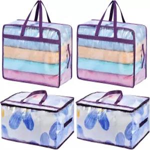 지퍼 손잡이가 달린 침구용 20갤런 대형 투명 담요 보관 가방 76L 오버사이즈 이불 킹 접이식 플라스틱