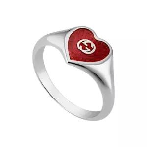 [구찌](공식매장AS가능)(케이스/쇼핑백포함)선물포장 구찌 레드 하트 링 인터로킹 G 실버 반지 645544