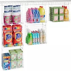 3팩 대형 걸이 세탁 바구니 360 회전 후크가 있는 세탁실 정리용 와이어 선반 세탁기 및 건조기 접을 수