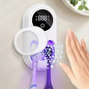 칫솔 세정제 홀더 듀얼 모드 클린 및 팬 드라이 기능이 있는 업그레이드된 UV LED 스마트 스크린 자동 유도