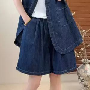 뚜에스틸로 여성 청반바지 청바지 데님 반바지 여름 캐주얼 바지 솔리드 일자 와이드 팬츠 ADOR2