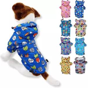 강아지 비옷 후드 목줄 구멍 방수 우비 재킷 작은 애완 고양이 XXS 길이 8인치 파란색 동물