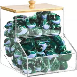 1.2GAL 대형 아크릴 세탁 포드 용기 뚜껑이 있는 식기세척기 홀더 디스펜서 세탁실 정리 및 보관