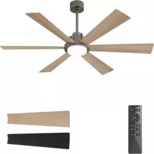 조명이 있는 윙보 60인치 천장 선풍기 - 합판 블레이드 6개 6단 리버서블 DC 모터 침실 거실 주방 회색 및