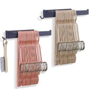 블링벨 행거 정리함 스태커, 옷장용 후크가 달린 홀더 랙, 드릴링 설치, 이중 도색 금속 층 (블랙, 2)