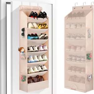 아웃링크 7 티어 오버 더 도어 신발 정리함 방진 메쉬 커튼과 6개의 사이드 포켓이 있는 옷장용 걸이 문