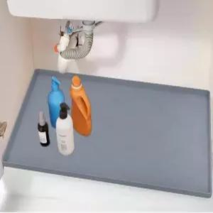 주방 방수용 Czrqvyx 언더 싱크 매트 19 x22 실리콘 키친 라이너 욕실용 유연한 드립 트레이 립 그레이