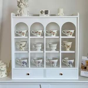 유럽풍 화이트 컵 미니 그릇장 선반 진열장 찻잔