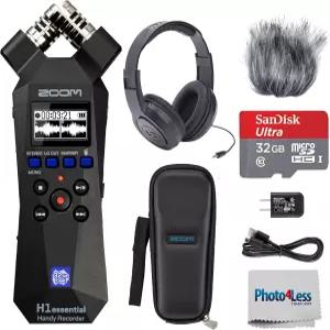 32비트 플로트 USB 마이크 탑재 Zoom H1essential 스테레오 레코더 액세서리 팩 오버이어 헤드폰 32GB