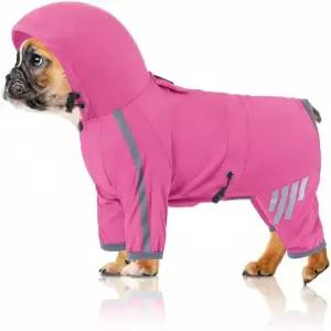 끈 조절 가능한 레인코트 대형견용 방수견 후드가 달린 반려견 레인 재킷 반사 스트립이 있는 폰초대형/핑