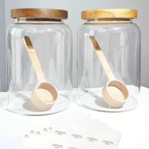 차 향신료 달걀 커피 보관 용기 세트75온스 2200ml를 위한 주방 밀폐 나무 뚜껑과 숟가락 밀가루 식품