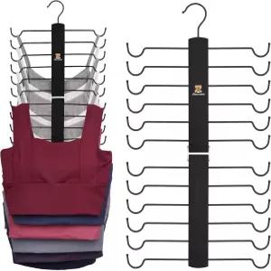 제도디어 탱크탑 행거 2팩 옷장용 나무 브라 정리함 12개의 수납 용량 상단 360 회전 스포츠 캐미솔 링게리