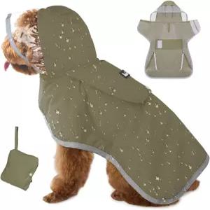 루코비 개 비옷 대형 중형 소형견용 경량 후드 반사 줄무늬가 있는 조절 가능한 폰초 재킷 및 내장 수납