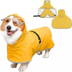 강아지와 소형견을 위한 폰초 후드 레인코트 야간 안전을 반사 스트립 가볍고 조절 가능한 핏X소형 노란색