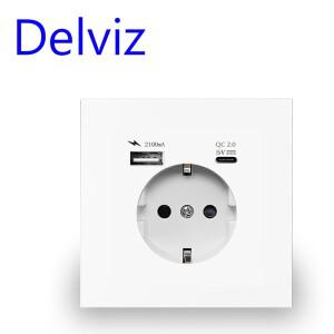 Delviz EU 표준 전원 소켓, AC 110V-250V, 로고 없음, 16A 벽 내장형 전기 플러그 콘센트, 유형 C 충전 USB