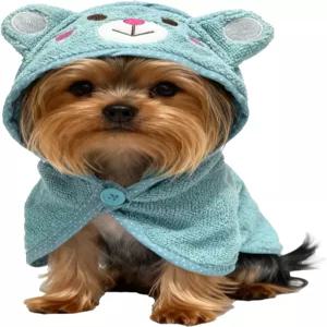 개 후드 목욕 가운 타월 빠르게 건조되는 흡수성 따뜻한 담요 블루 S