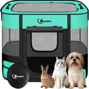 반려견 놀이펜 반려묘 강아지 우리 실내 야외 여행 캠핑용 휴대용 케이스가 있는 토끼 소형 동물용 접이식