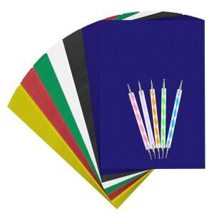 120개 전사지 탄소 추적지 수용성 원단, 나무, 크로스 스티치 천, 종이, 5개 엠보싱 스타일러스(A4,6 색상)로 전사 패턴을 위한